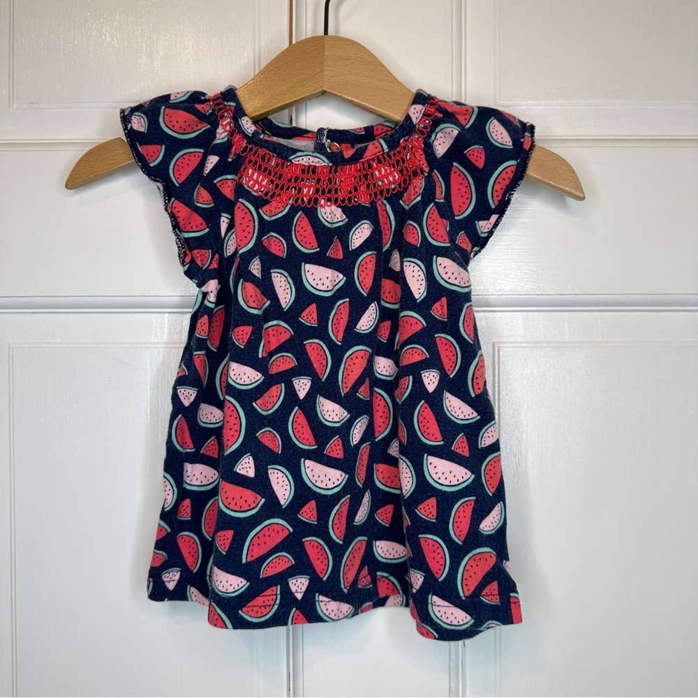 Just One You Carter’s Watermelon Ruffle Cap Sleeve Top in Navy - Baby Girl 12M